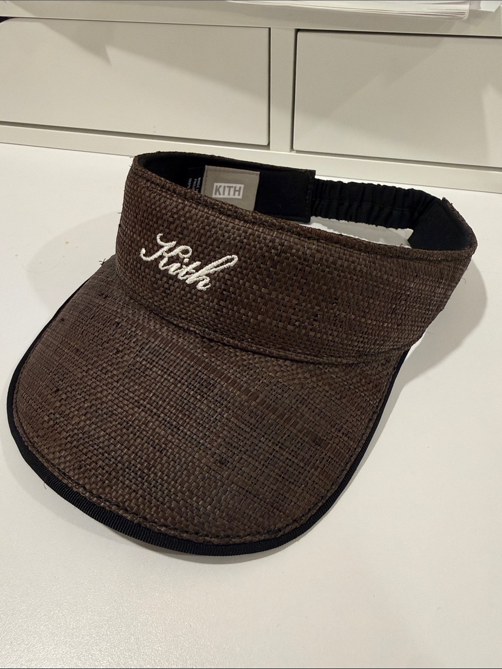 Like New Kith Brown / Black Straw Stretch Back Visor with White Script Logo